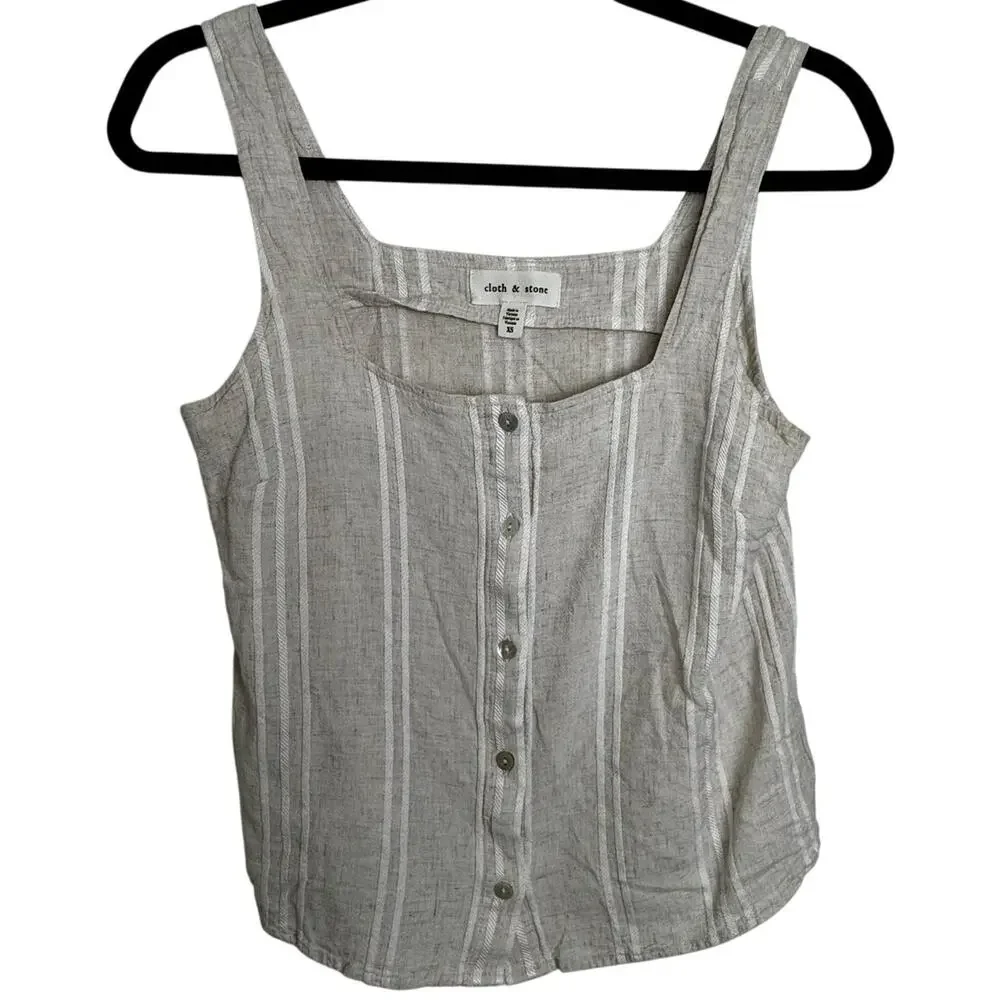Cloth & Stone Square Neck Button Front Tank Rayon Linen Blend Sz XS Cream White - Picture 1 of 6